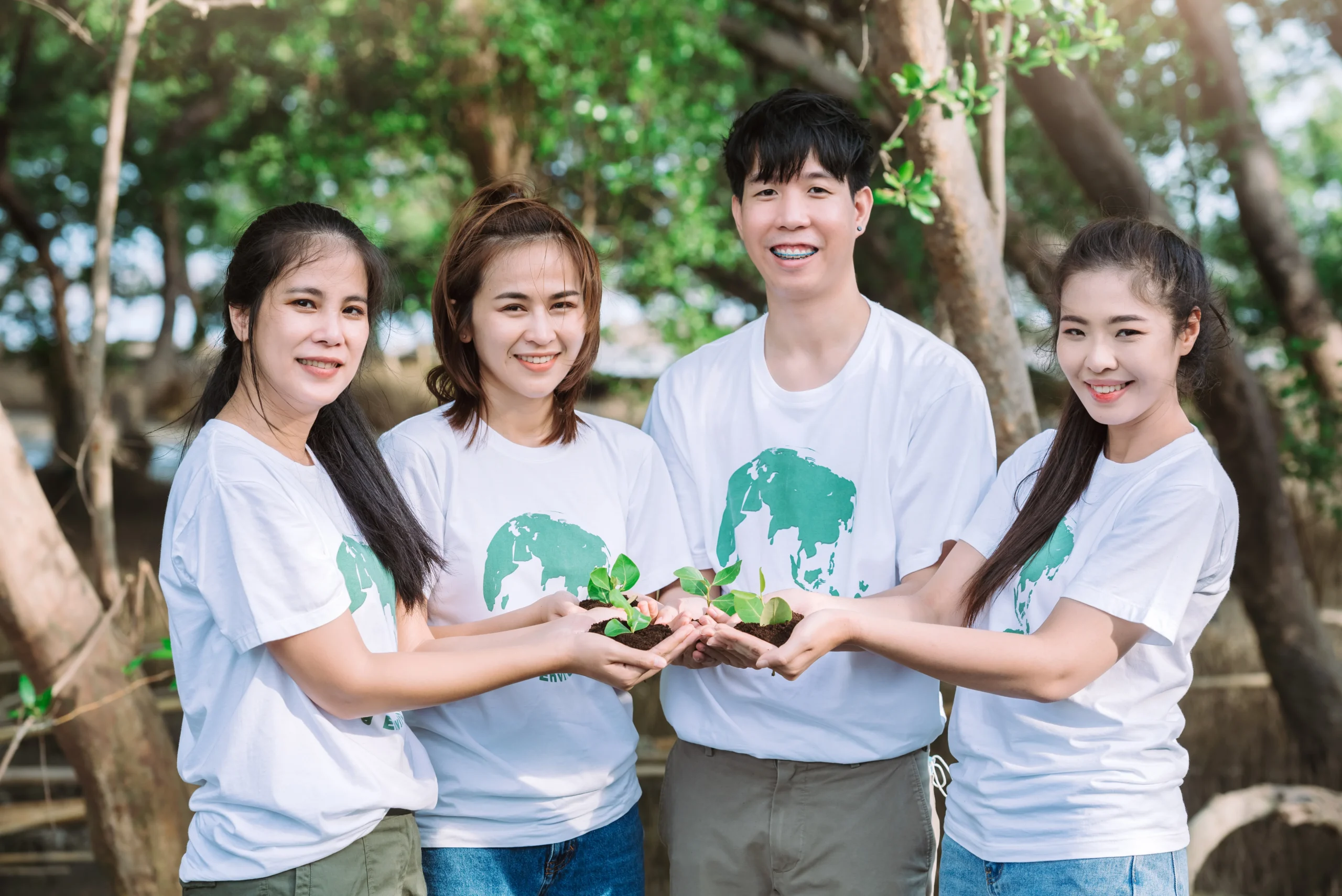 Asian people working to save environment